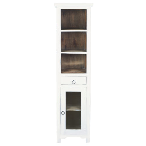 Cottage Collection- Tall cabinet with drawer and door- Distressed white and driftwood finish, front view-CC-CAB1924TLD-WWDW
