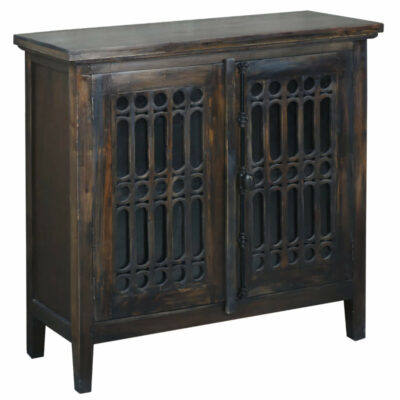 Cottage Collection- Carved cabinet in Vintage Iron, angle view-CC-CAB187S-VI