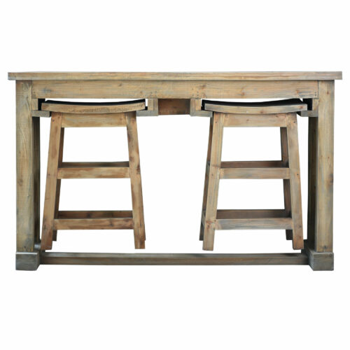 Cottage Collection- Console with two stools stowed, front view-CC-TAB246S-DW