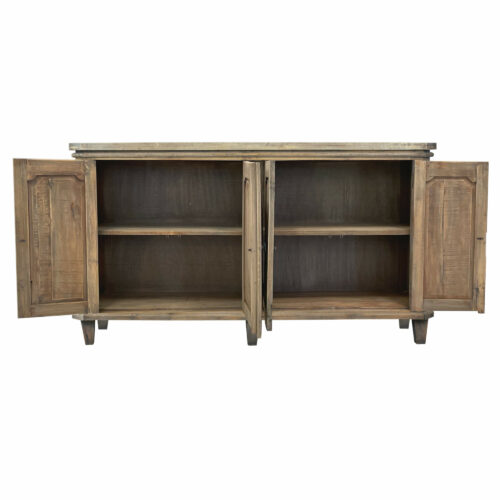 Cottage Collection- Credenza in driftwood, front view with opened doors-CC-CAB291S-DW