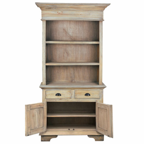 Cottage Collection- Hutch in Driftwood, front view with opened doors-CC-CAB175S-DW
