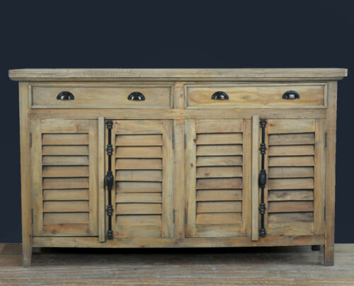 Cottage Collection- Shutter Cabinet in Driftwood, front view in lifestyle-CC-CAB163S-DW