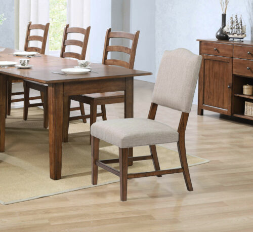 Simply Amish Brook Collection- Performance Fabric Upholstered Chairs, angle view in dining room-DLU-BR-C85-AM-2