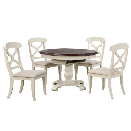 Andrews Dining- Butterfly leaf dining table with four upholstered X back chairs-DLU-ADW4866-C12-AW5P