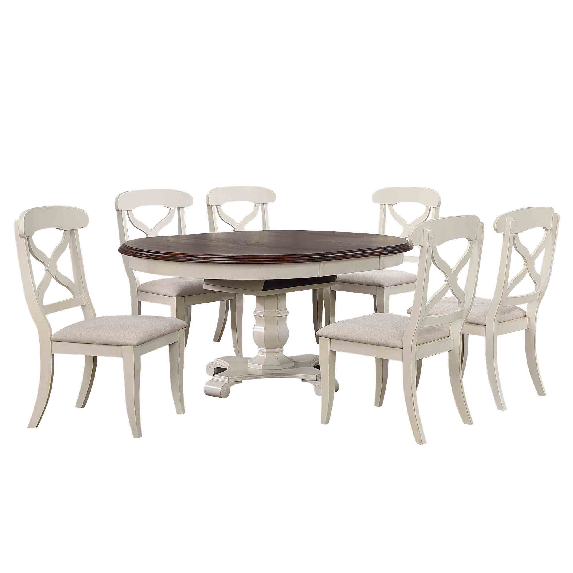 Andrews Dining- Butterfly leaf dining table with six upholstered X back chairs, table with leaf extended-DLU-ADW4866-C12-AW7P-DLU-ADW4866-C12-AW7P