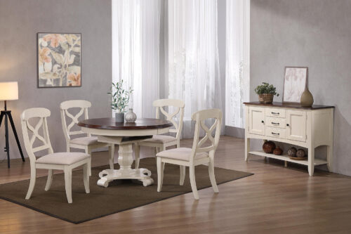 Andrews Collection- Round/Oval table with four X back chairs and server, room setting-DLU-ADW4866-C12-SBAW6P