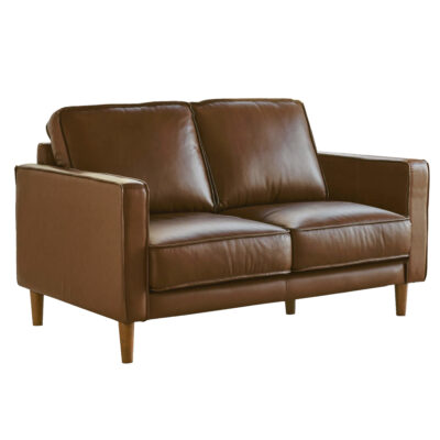 Midcentury Leather Collection- Loveseat in chestnut, angle view-SU-PR15070-86-200E