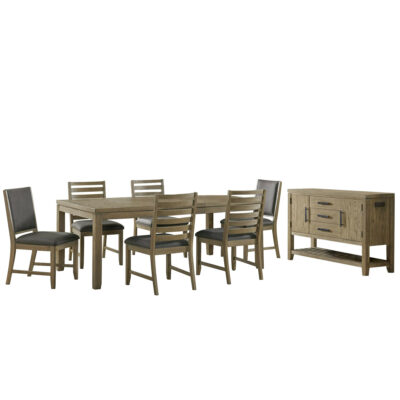 Saunders Collection- Dining set with two upholstered chairs and four ladder back chairs, and server-ED-D18620TB-2F4S-SV8P