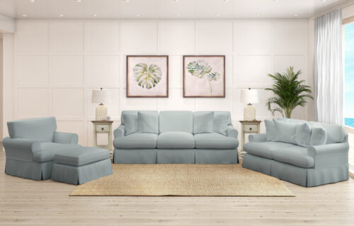 Horizon Slipcovered Collection- Sofa, Loveseat, Chair, Ottoman in living room in Light Blue-SU-1176-43-00102030