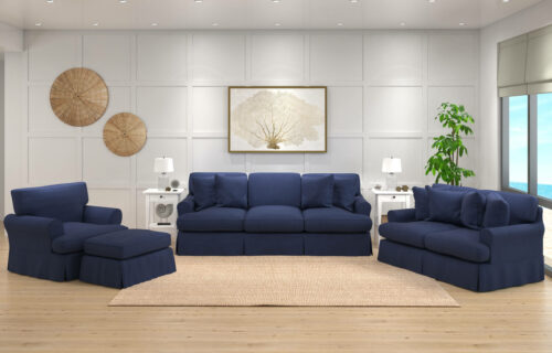 Horizon Slipcovered Collection- Sofa, Loveseat, Chair, Ottoman in living room in Navy Blue-SU-1176-49-00102030