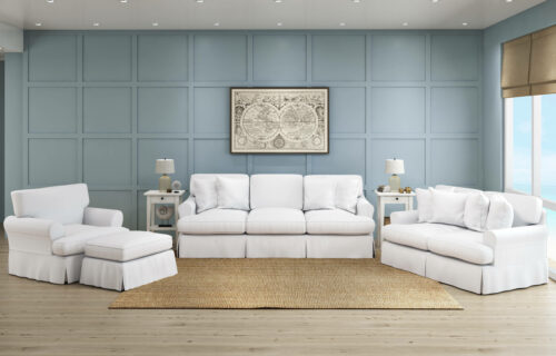 Horizon Slipcovered Collection- Sofa, Loveseat, Chair, Ottoman in living room in White-SU-1176-81-00102030