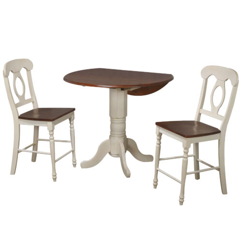 Andrews Dining - Counter height table with two Napoleon stools finished in antique white and chestnut-DLU-ADW4242CB-B50-AW3PC