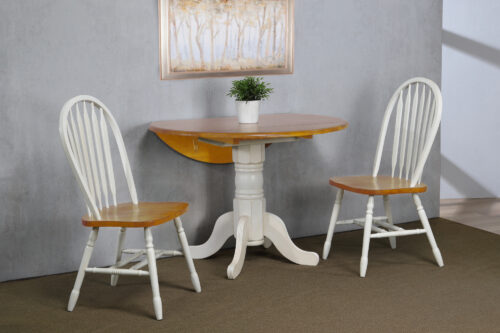 White Oak-Oakley drop leaf dining set in room setting-DLU-AWLO4242-820-3P